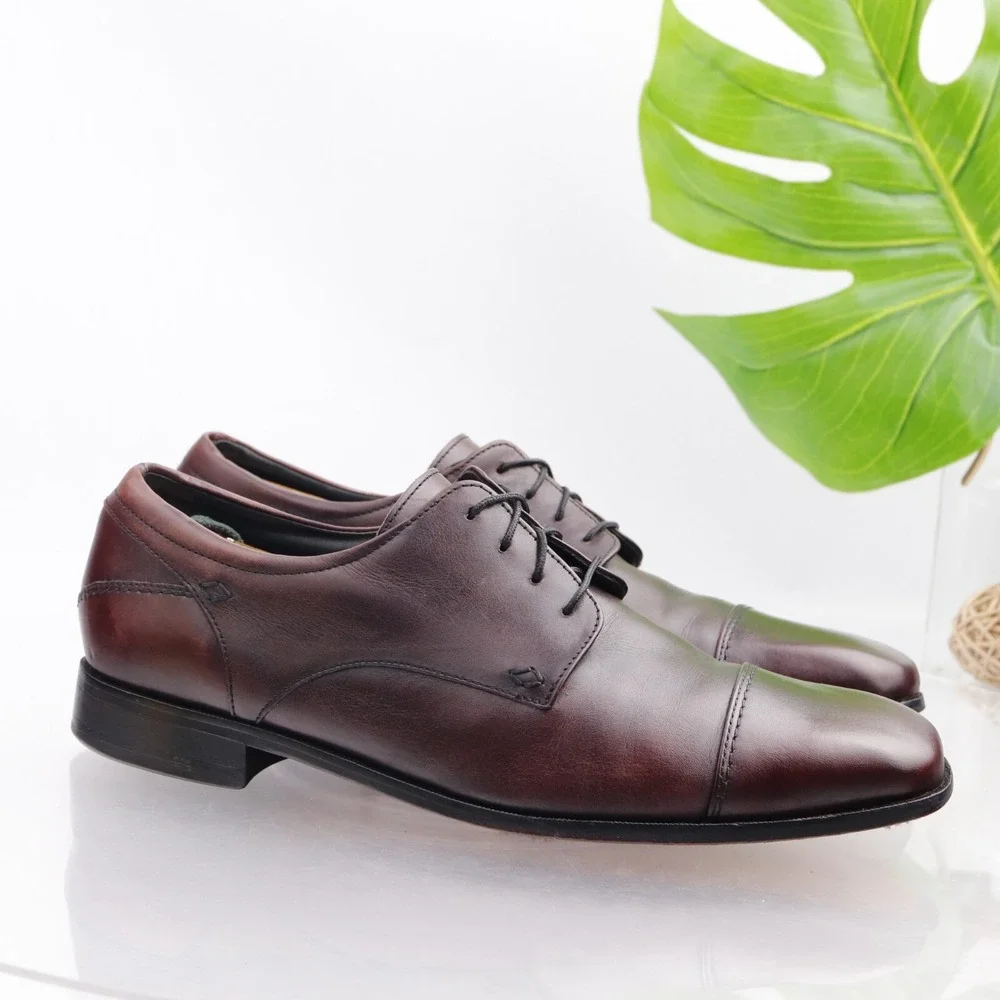 Florsheim Shoes Mens Welles Oxford Size 10.5 D Brown Leather Cap Toe Derby Dress